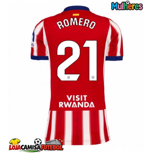 Camisa de Futebol Atletico Madrid Cristian Romero #21 Equipamento Principal Mulheres 2026-27 Manga Curta
